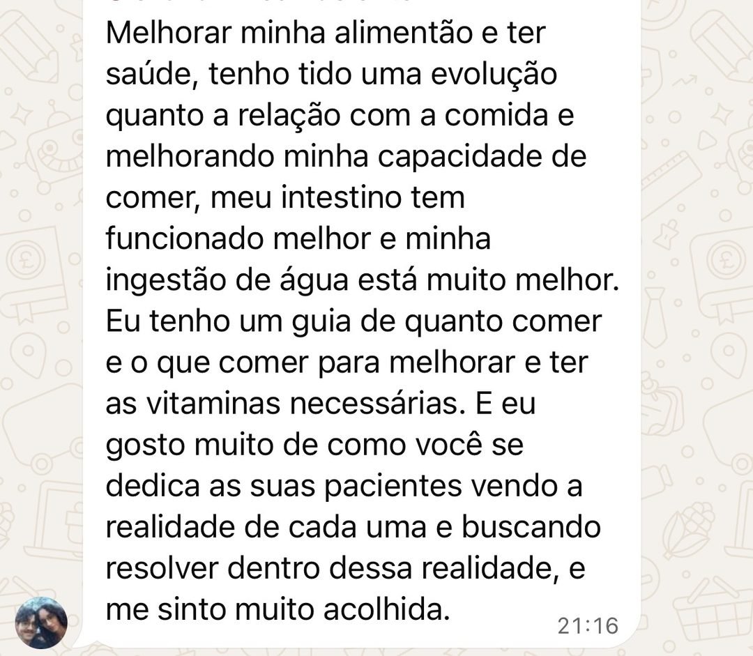 Depoimento de aluna sobre a relação com a comida, o guia de quanto comer e o acolhimento